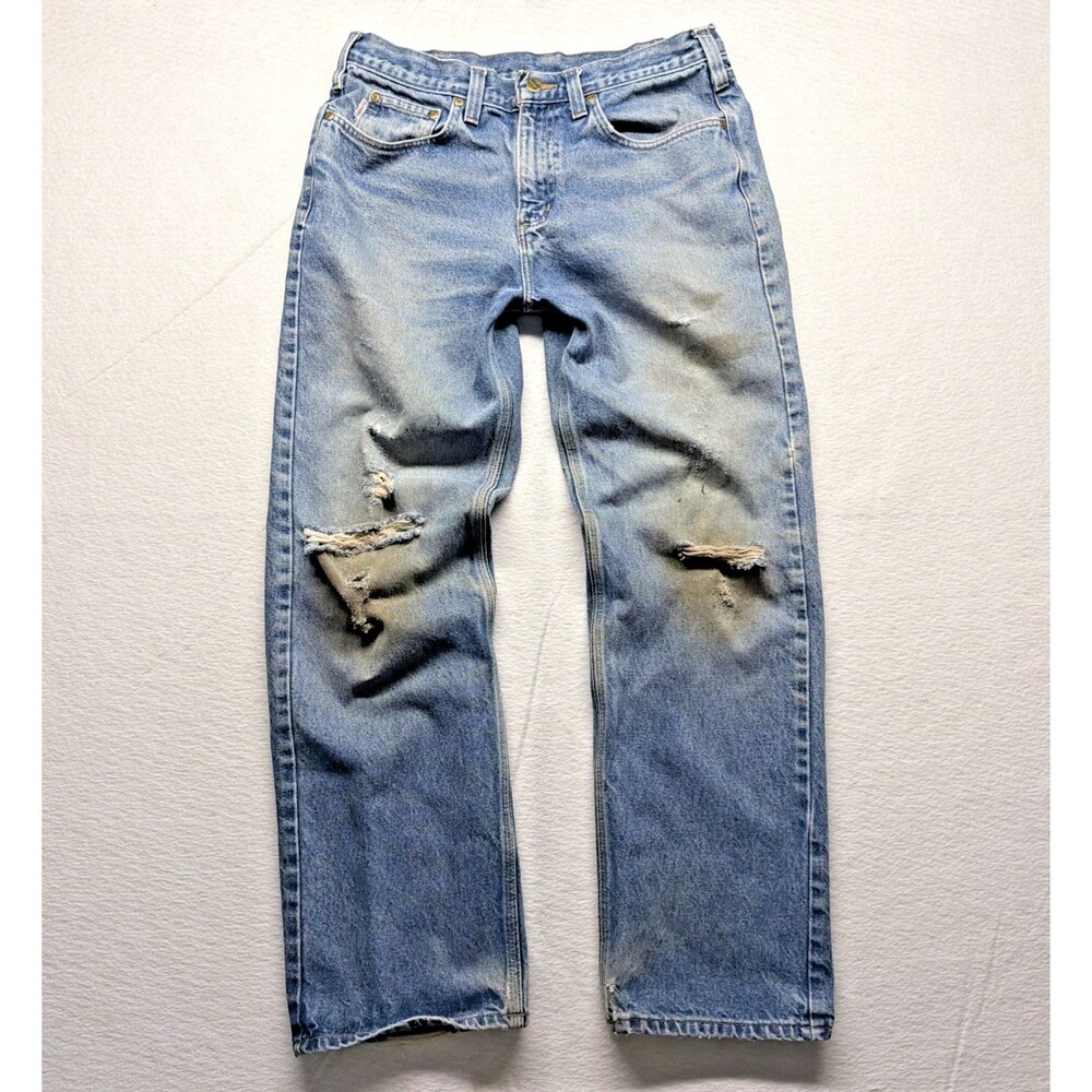 Vintage 90s Carhartt Jeans Distressed Faded Denim Workwear USA - Men's 32x31